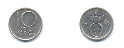 НОРВЕГИЯ 10 ЭРЕ 1985 KM 416 медно-никель 4379-962