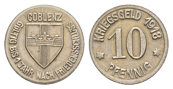 Кобленц 10 пфеннигов 1918 Funck 80.1A, Men05 4526.1, Men18 5727.1 железо 54-229