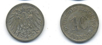 Германия 10 пфеннигов 1907 A KM 12, J. 13 медно-никель 58-315