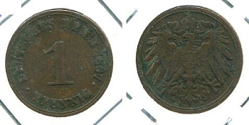 Германия 1 пфенниг 1897 A KM 10, J. 10, Weege 2 медь 701-135