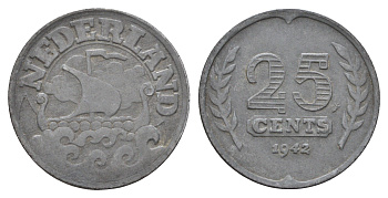 Нидерланды 25 центов 1942 KM 174 цинк 83-1912