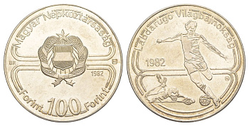 Венгрия 100 форинтов 1982 BP, Чемпионат мира по футболу KM 626 медно-никель aUNC 118-714
