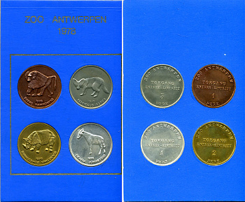 Бельгия набор из 4 монетовидных жетонов 1978 нотгельды, деньги зоопарка, 1, 2, 3, 4 pers, в оригинальном картонном буклете с описанием UNC 7-7-2