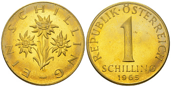 Австрия 1 шиллинг 1965 KM 2886 алюминиевая бронза UNC M17-12