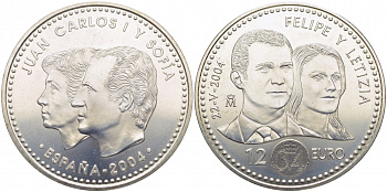 Испания 12 евро 2004 свадьба принца Фелипе и Летисии KM 1069 серебро UNC 3896-1122