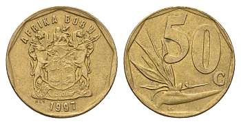 ЮАР 50 центов 1997 Зантедеския Эллиота (калла), герб KM 163 сталь плакированная бронзой 4687-729