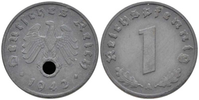 ГЕРМАНИЯ 1 РЕЙХСПФЕННИГ 1942 A KM 97, J. 369 цинк 112-1131
