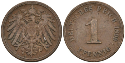Германия 1 пфенниг 1899 A KM 10, J. 10 медь 4567-1132