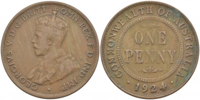 АВСТРАЛИЯ 1 ПЕННИ 1924 ГЕОРГ V KM 23 бронза 3457-441