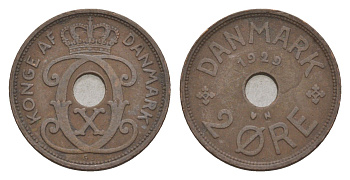 Дания 2 эре 1929 N, Кристиан X (1912-1947) KM 827 бронза 4658-234