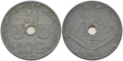 БЕЛЬГИЯ 10 САНТИМОВ 1944 BELGIE-BELGIQUE KM 126 цинк 87-1413