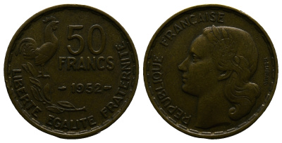 ФРАНЦИЯ 50 ФРАНКОВ 1952 KM 918.1 алюминиевая бронза 261-857
