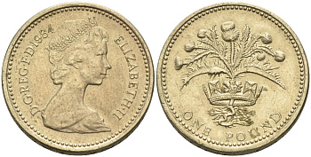 Великобритания 1 фунт 1984 Елизавета II (1952-2022) KM 934, Spink 4222 никель латунь 4116-854