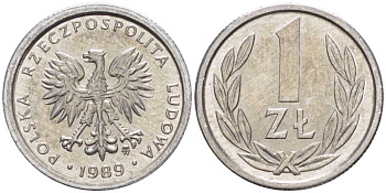 Польша 1 злотый 1989 MW KM 49.3, Parchimowicz 215a алюминий 201-528