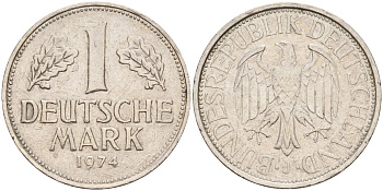 ФРГ 1 марка 1974 J KM 110, J. 385 медно-никель 4177-1134