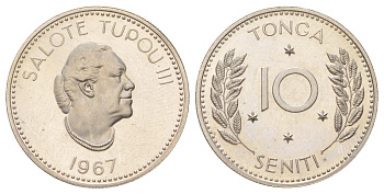 Тонга 10 сенити 1967 Салоте Тупоу III (1900-1965) KM 7 медно-никель PROOF 3896-411