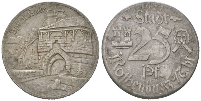 Ротенбург-об-дер-Таубер 25 пфеннигов 1921 Больница Бастай Funck 453.7i, Men18 27506.10 железо 28-1152