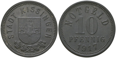 Бад-Киссинген (Бавария) 10 пфеннингов 1917 Funck 246.2, Men18 16499.2 цинк 4175-511
