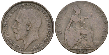 Великобритания 1/2 пенни 1925 Георг V (1910-1936) KM 809, Spink 4056 бронза 4616-744