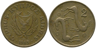 Кипр 2 цента 1983 KM 54.1 никель латунь 4158-249