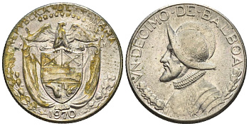 Панама 1/10 бальбоа 1970  KM 10 медь плакированная медно-никелем  aUNC  4609-854