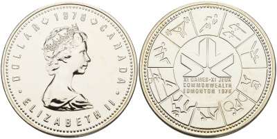 Канада 1 доллар 1978 11-е игры стран содружества в Эдмонтоне KM 121 серебро UNC 1076-2-32