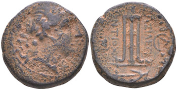 Государство Селевкидов АЕ 121-96 гг. до н.э. Антиох II Теос, голова Аполлона / треножник, Антиохия-на Оронте, 5,53 гр Newell, WSM 984 медь 1073-19-64