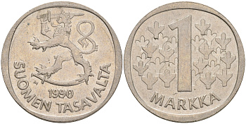 ФИНЛЯНДИЯ 1 МАРКА 1990 M KM 49а медно-никель 4556-842