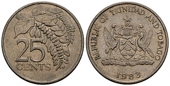 Тринидад и Тобаго 25 центов 1983 цветок дикая пуансеттия KM 32 медно-никель 4176-216