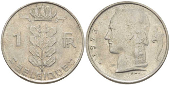 Бельгия 1 франк 1972 Belgique, Бодуэн I (1951-1993) KM 142.1 медно-никель 119-515