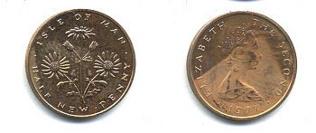 ОСТРОВ МЭН 1/2 ПЕННИ 1971 КМ 19 бронза PROOF 58-134