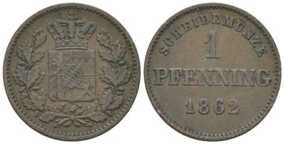Бавария 1 пфенниг 1862 Максимилиан II (1848-1864) AKS 161 медь 4679-955