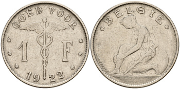 Бельгия 1 франк 1922 Belgie KM 90 никель    4161-1153