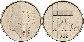 Нидерланды 25 центов 1982 Беатрикс (1980-2013) KM 204 никель    4598-132