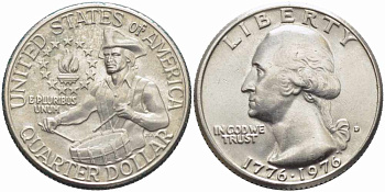 США 25 центов (квотер) 1976 D, 200 лет независимости (1776-1976), Вашингтон, барабанщик KM 204 медь плакированная медно-никелем 63-1331