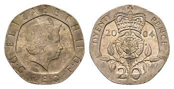 Великобритания 20 пенсов 2004 Елизавета II (1952-2022) KM 990, Spink 4630 (G3) медно-никель 4696-856