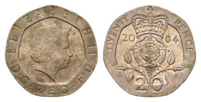 Великобритания 20 пенсов 2004 Елизавета II (1952-2022) KM 990, Spink 4630 (G3) медно-никель 4696-856