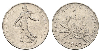 Франция 1 франк 1960 сеятель KM 925 никель 4673-1127