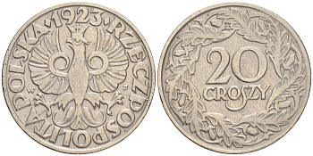 ПОЛЬША 20 ГРОШЕЙ 1923 KM 12 никель 4556-211