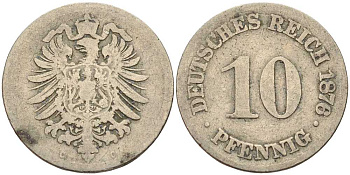 ГЕРМАНИЯ 10 ПФЕННИГОВ 1876 C, СТАРОГЕРБОВКА KM 4, J. 4 медно-никель 4401-321