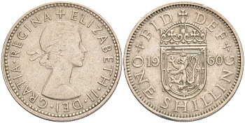 Великобритания 1 шиллинг 1960 Елизавета II (1952-2022), Шотландский герб KM 905, Spink 4148 медно-никель 4556-636