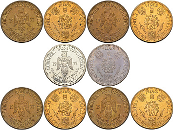 Нидерланды набор из 5 жетонов 1977 город Неймеген, в оригинальном пластиковом боксе жёлтый металл UNC 3-4-8-3