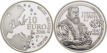 Бельгия 10 евро 2006 400 лет со дня смерти Юста Липсия (1547-1606), философа, филолога, последователя Сенеки KM 255 серебро PROOF 02-040-34