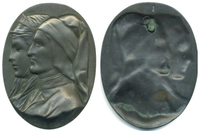 Италия плакетка XX век Данте и Беатриче Портинари бронза 5-4-4-40