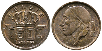 Бельгия 50 сантимов 1970 Belgie, Бодуэн I (1951-1993) KM 149.1 бронза 4383-1134