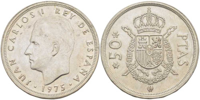 ИСПАНИЯ 50 ПЕСЕТ 1975 (80) ХУАН КАРЛОС I (1975-) KM 809 медно-никель 4403-425