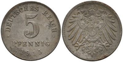 Германия 5 пфеннигов 1915 A KM 19, J. 297 железо 4151-558