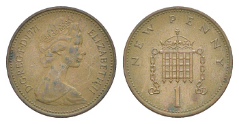Великобритания 1 пенни 1971 Елизавета II (1952-2022) KM 915, Spink 4237 (B1) бронза 4643-462