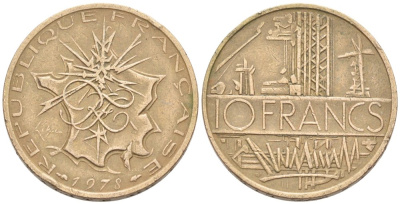 Франция 10 франков 1978 тип Матье KM 940, Le Franc 365.11-12 никель латунь 4577-511