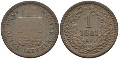 Венгрия 1 крейцер 1881 КВ, Франц Иосиф I (1848-1916) KM 458 медь 4585-144